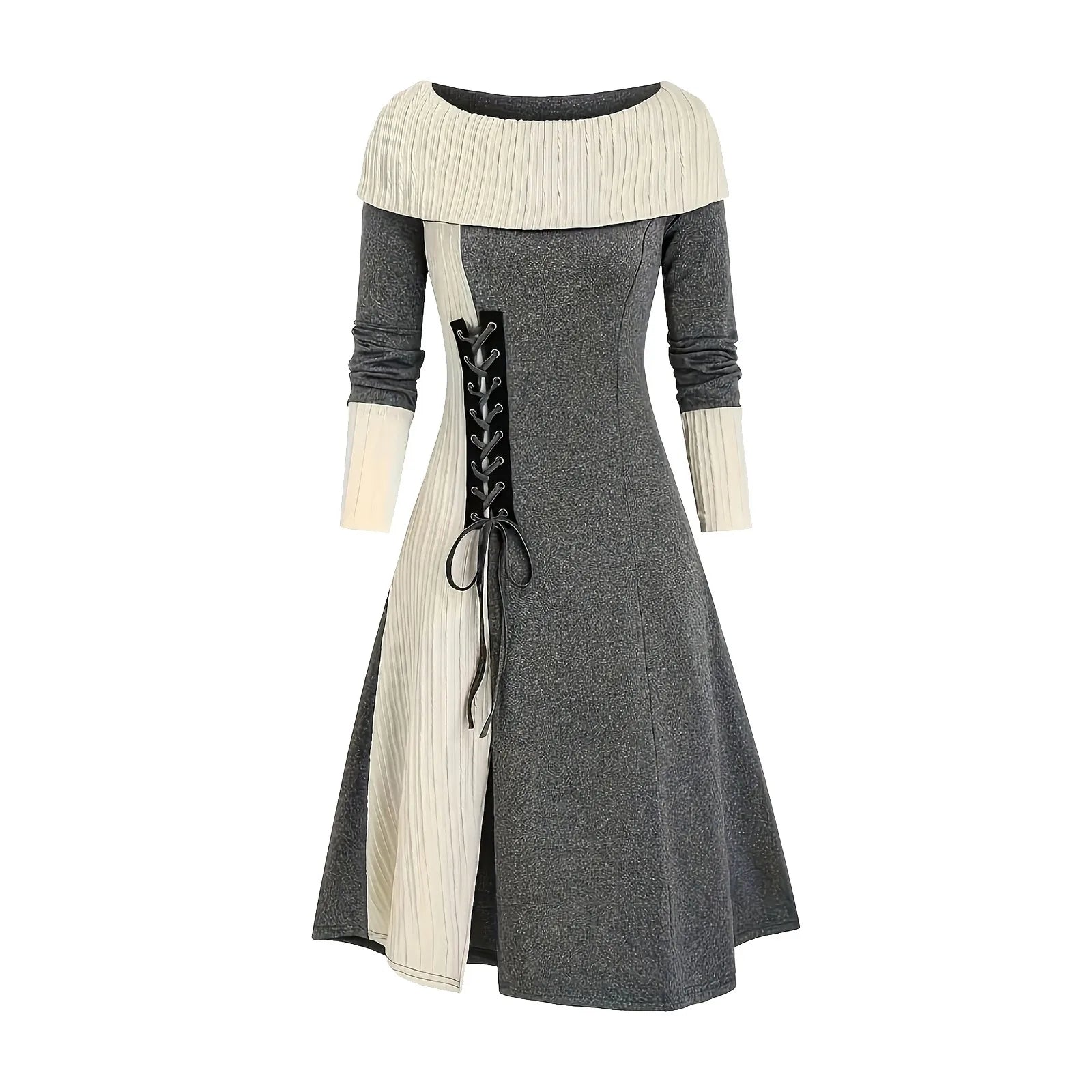 Stylish Longline Cable Knit A-Line Dress with Cowl Neck - Image 10