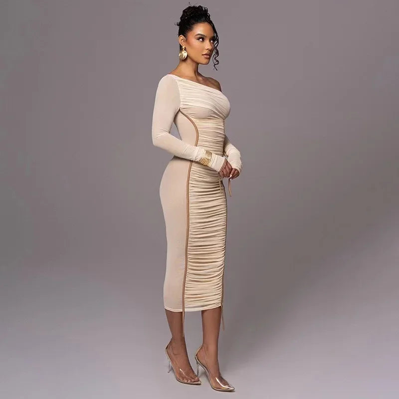Elegant One-Shoulder Mesh Bodycon Dress for Evening Parties - Image 5