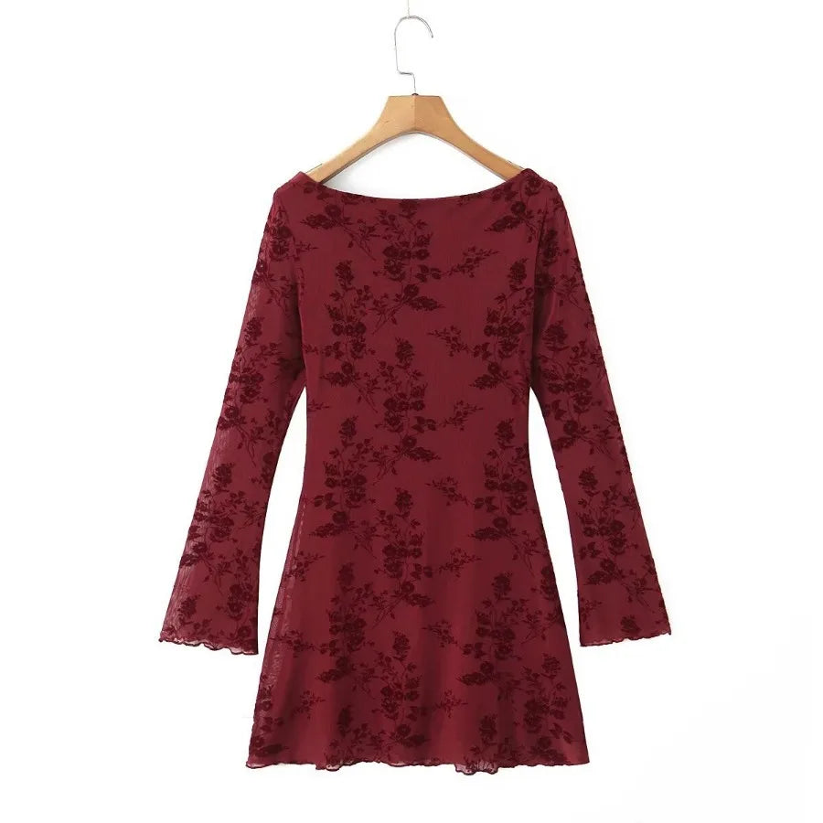 Floral Lace Mini Dress with Full Sleeves for Women - Image 20