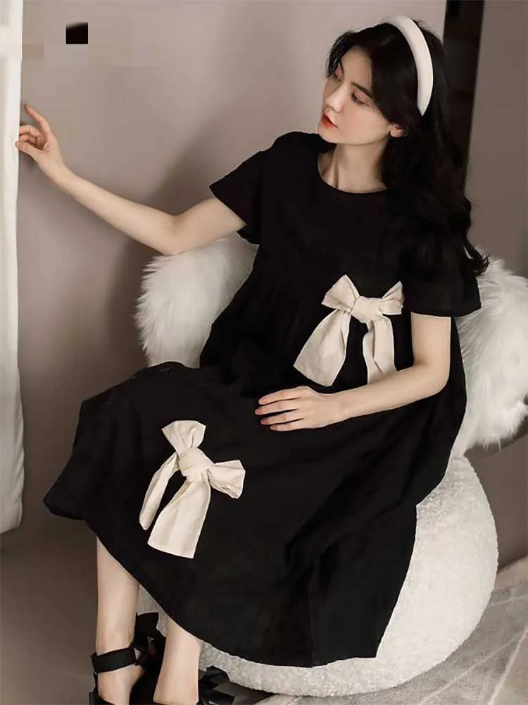 Loose-Fit Bow Detail Midi Dress for Summer - Image 12