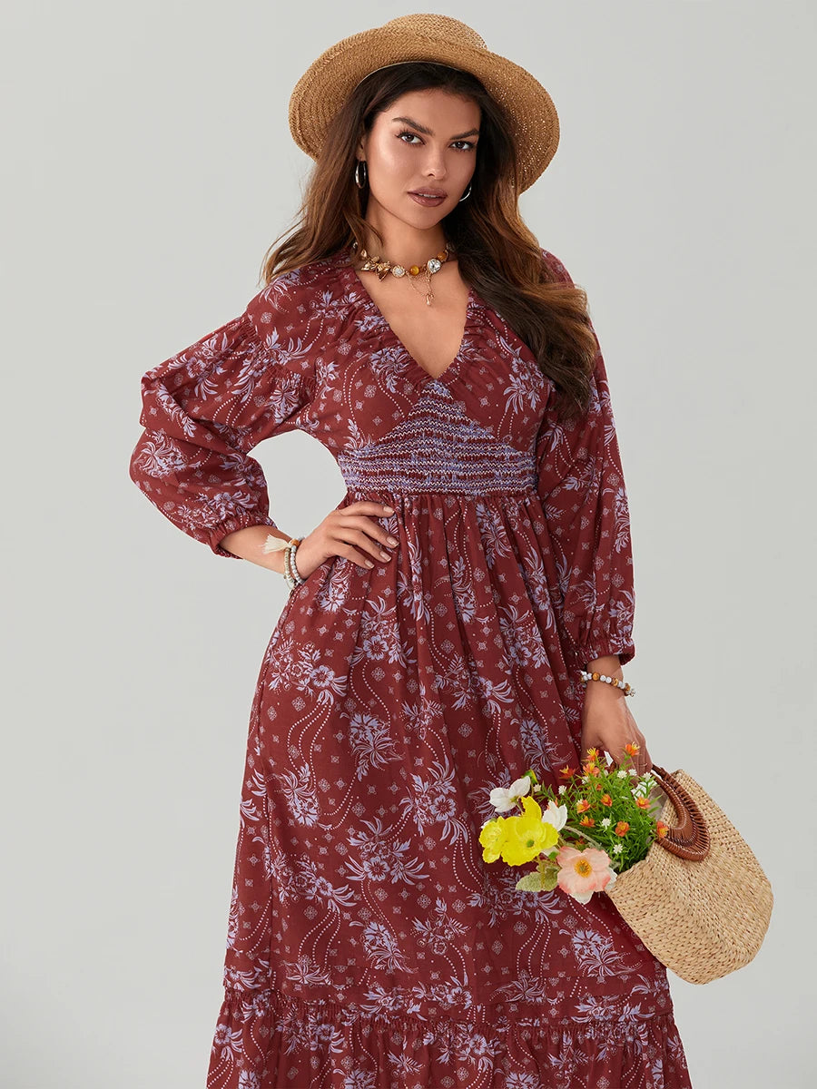 Bohemian Floral Print Flowy Beach Dress for Women - Image 65