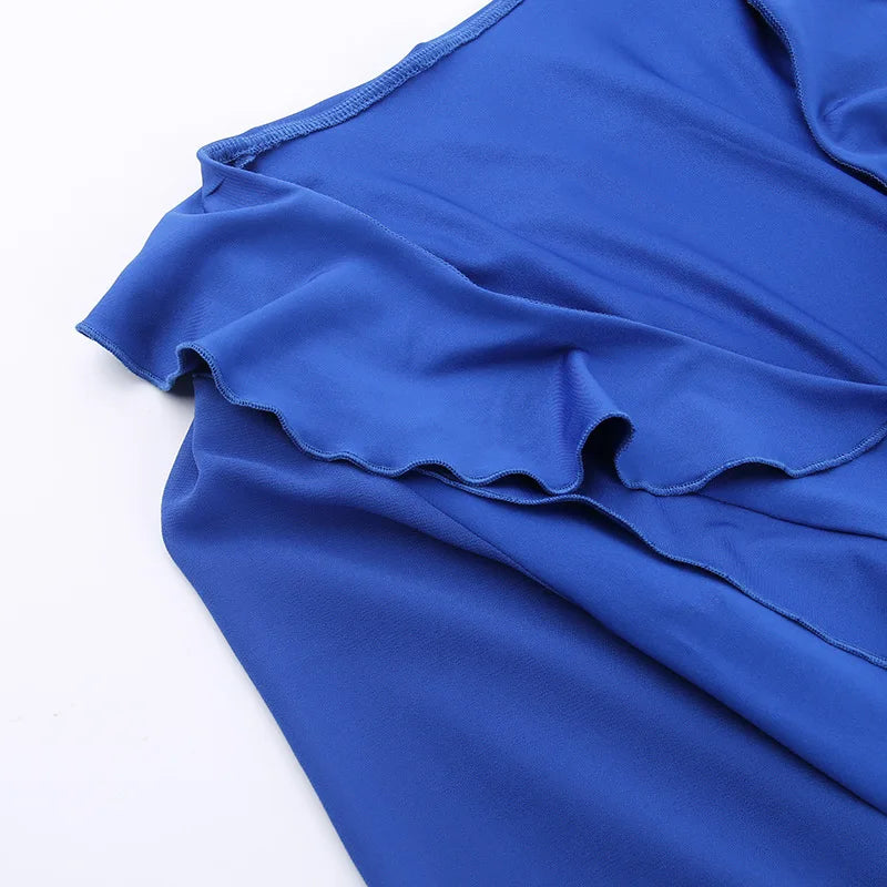 Summer V-Neck Mesh Bandage Mini Dress with Ruffles - Image 34