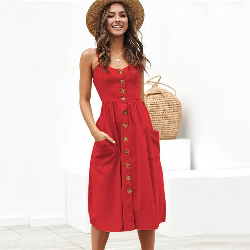 Red Casual Summer Dress with Open Back & Straps - Image 15