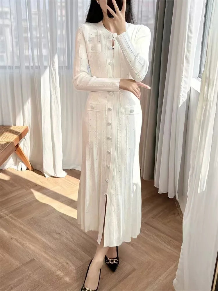 Elegant Women's Knitted Hollow Corset Long Skirt Dress - Image 3