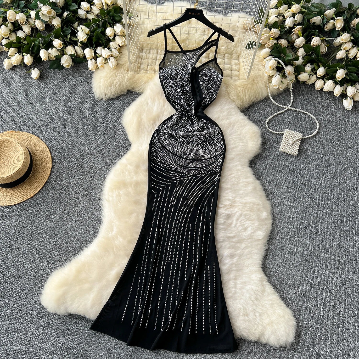 Elegant Rhinestone Cut-Out Slip Dress for Summer Events - Image 21