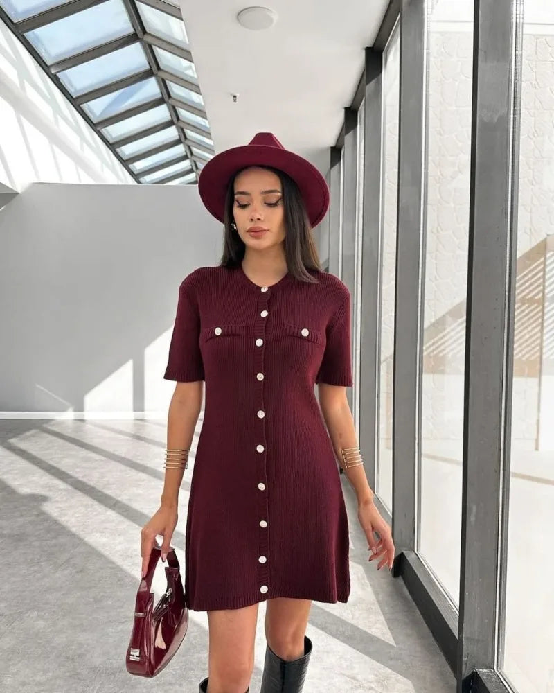 Elegant Mini Knit Dress for Women - Slim Fit Vacation Style - Image 35