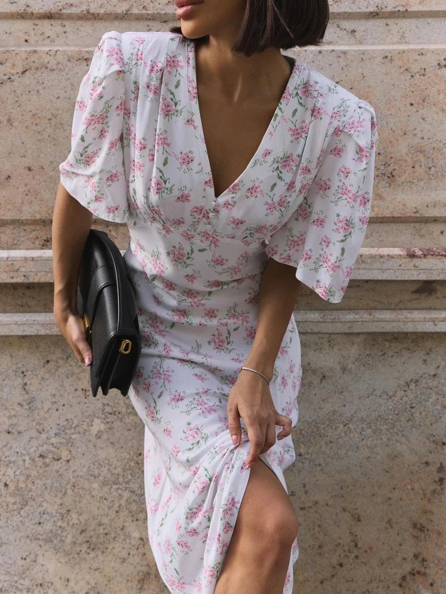 Elegant V-Neck Summer Printed Dress for Women - Image 3