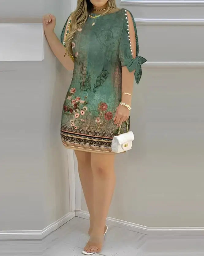 Elegant Boat Neck Casual Dress with Floral Print - Image 13