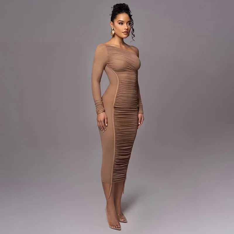 Elegant One-Shoulder Mesh Bodycon Dress for Evening Parties - Image 10