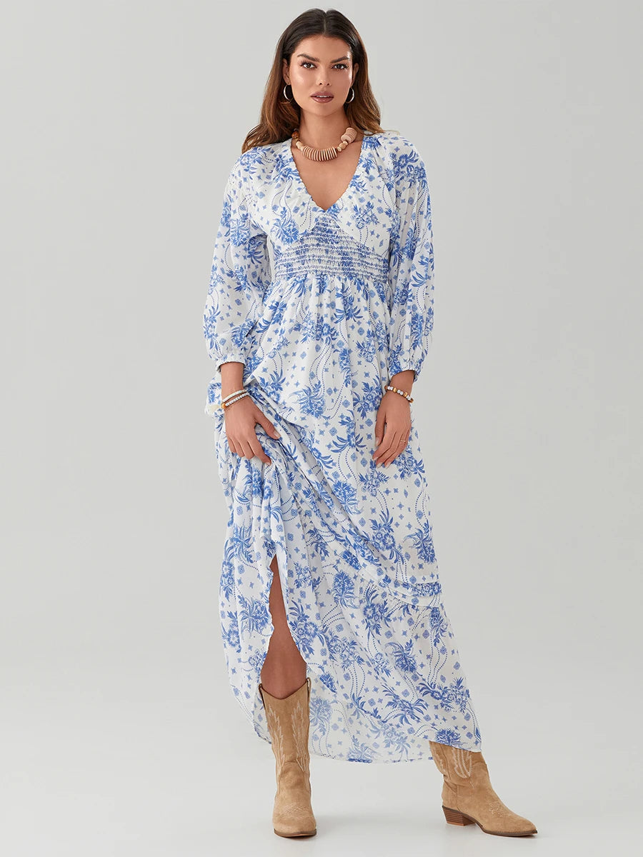 Bohemian Floral Print Flowy Beach Dress for Women - Image 79