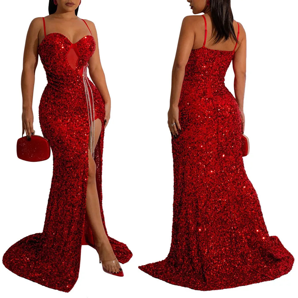Elegant Sequin Spaghetti Strap Glitter Maxi Dress for Parties - Image 13