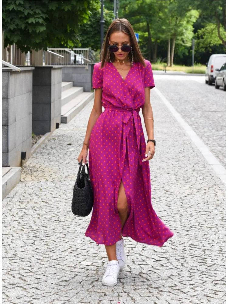 Floral Print V Neck Lace-Up Summer Dress for Women - Image 4