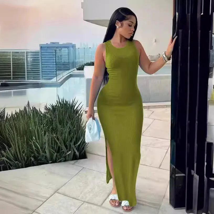 Elegant Sleeveless Bodycon Dress with Split for Summer Parties - Image 6