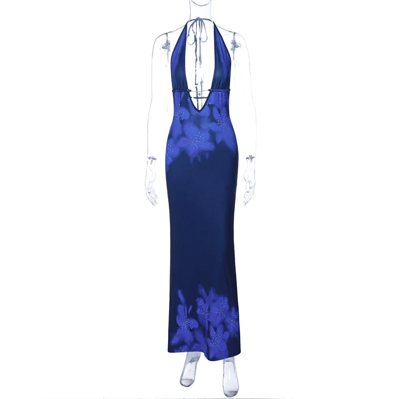 Floral Print Backless Maxi Dress with Deep V Neck - Image 11