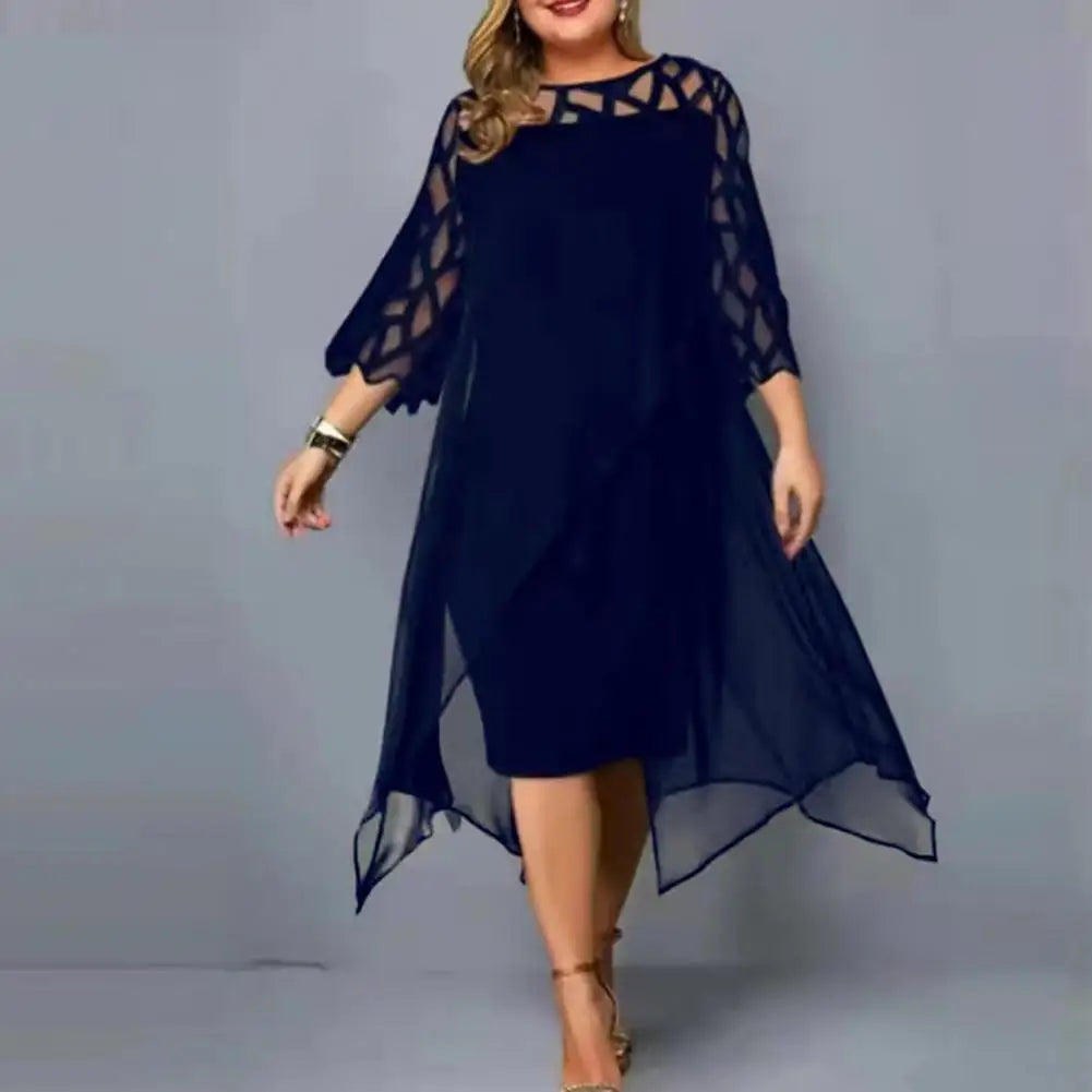 Sexy Plus Size Autumn Mesh Party Dress for Women
