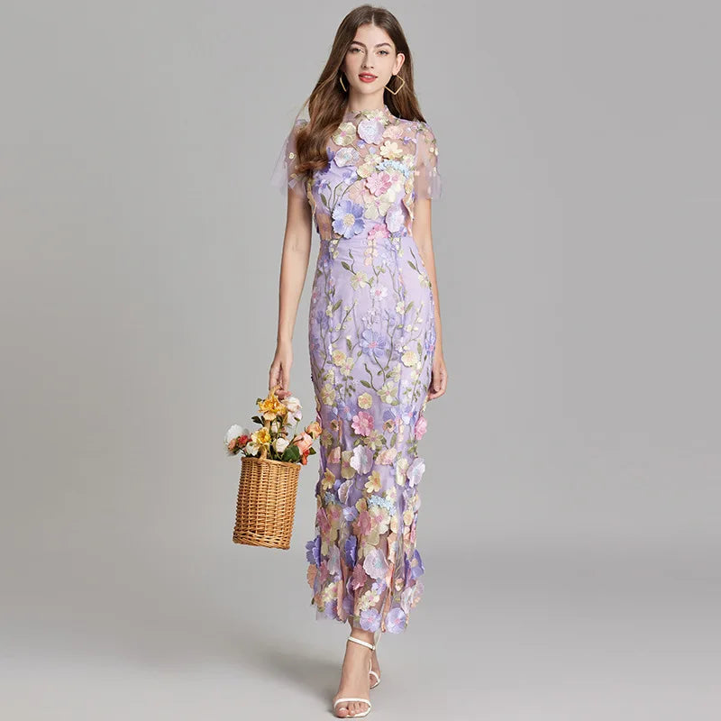 Embroidered 3D Flower Mesh Waist Bag & Dress Collection - Image 11