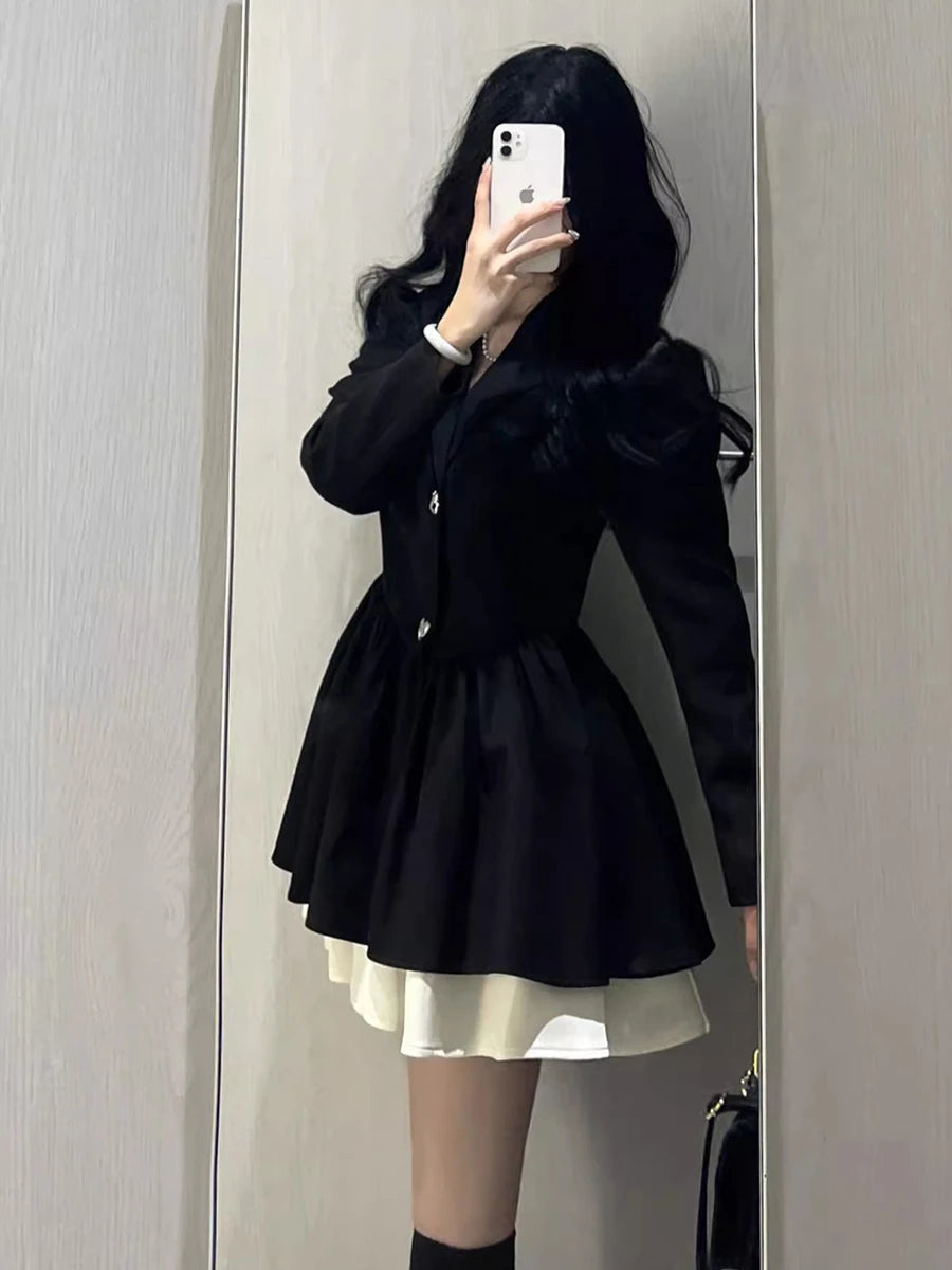 Korean Long Sleeve Black Suit Dress for Women - Image 19