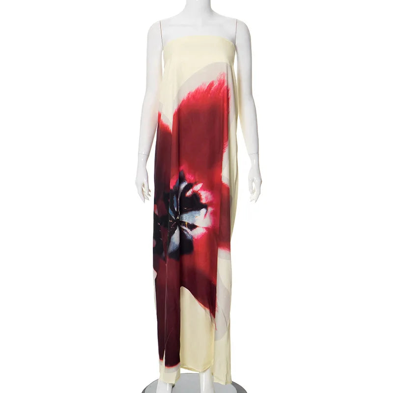 Elegant Floral Print Strapless Maxi Dress for Women - Image 20
