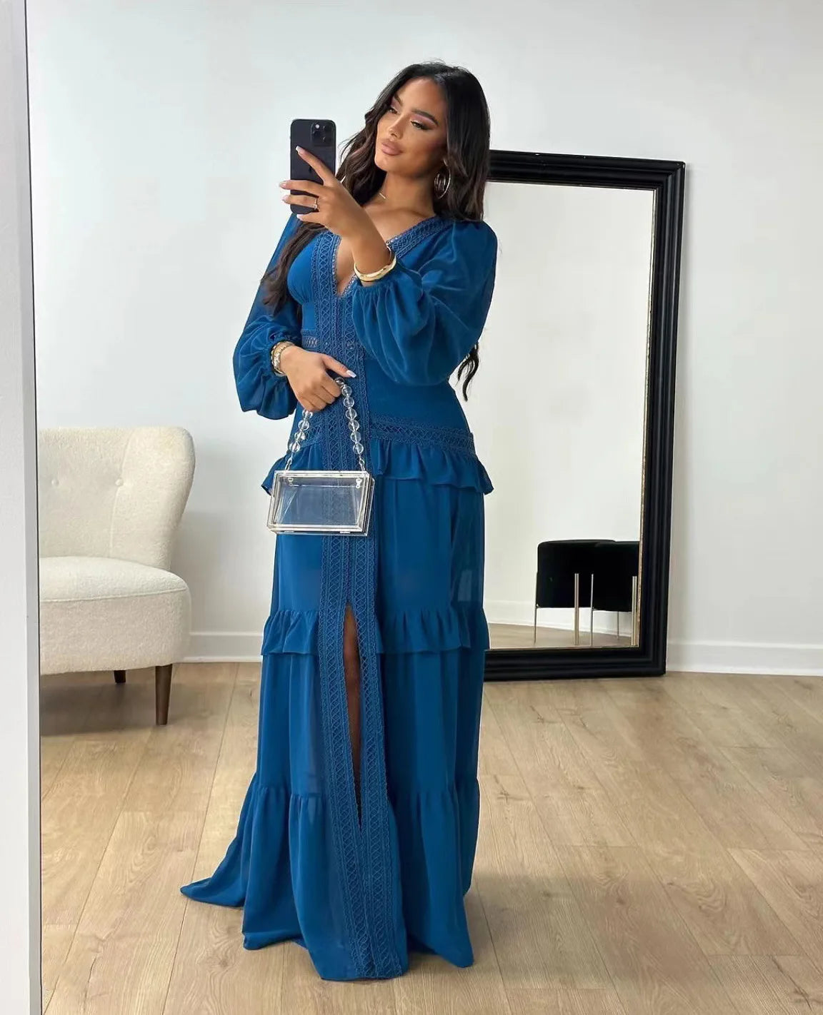 Women's Long Sleeve V-Neck Maxi Dress for Parties - Image 20