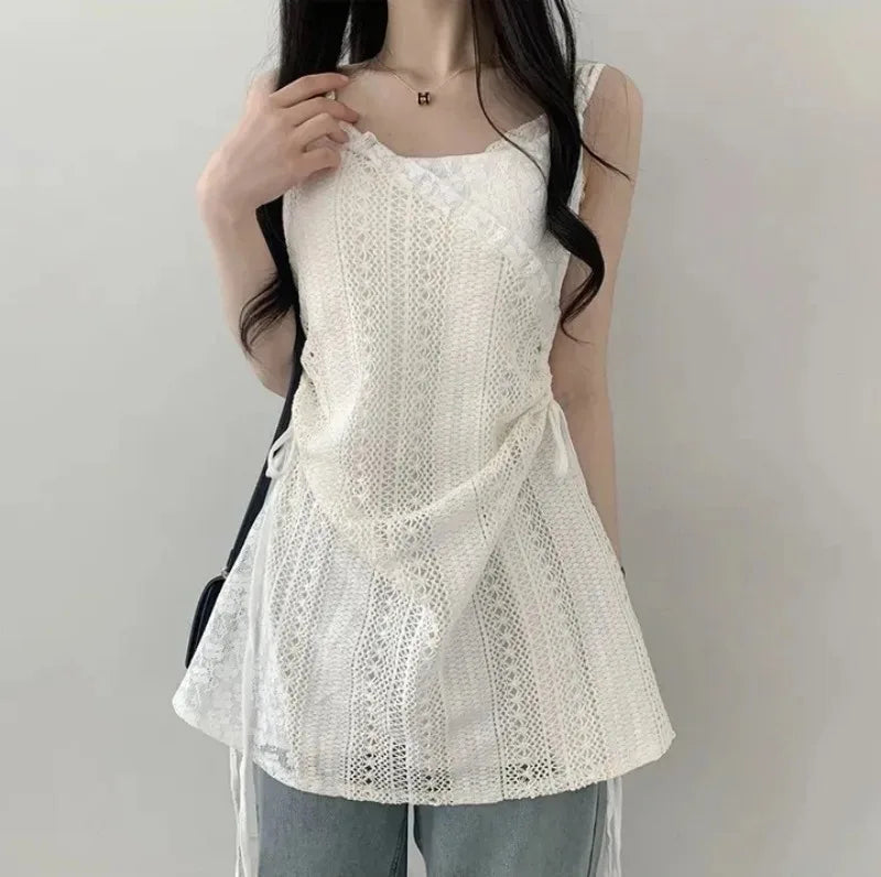 Chic French Lace Stitching Summer Sling Dress for Women - Image 14