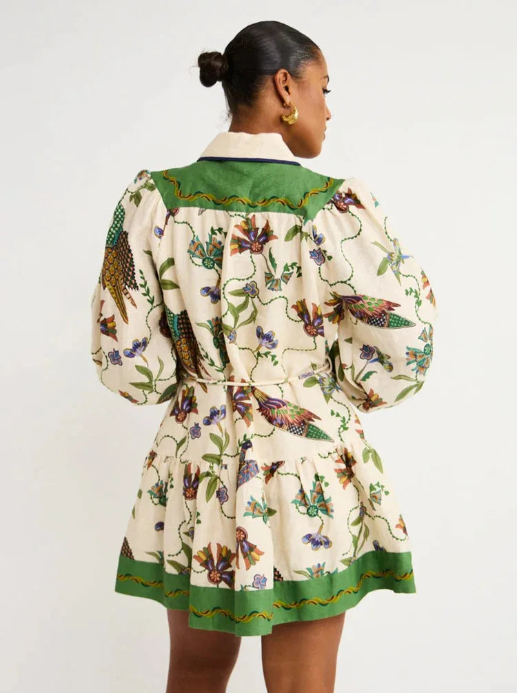 Floral Print Long-Sleeve Dress with Lace-Up Detail for Women - Image 12