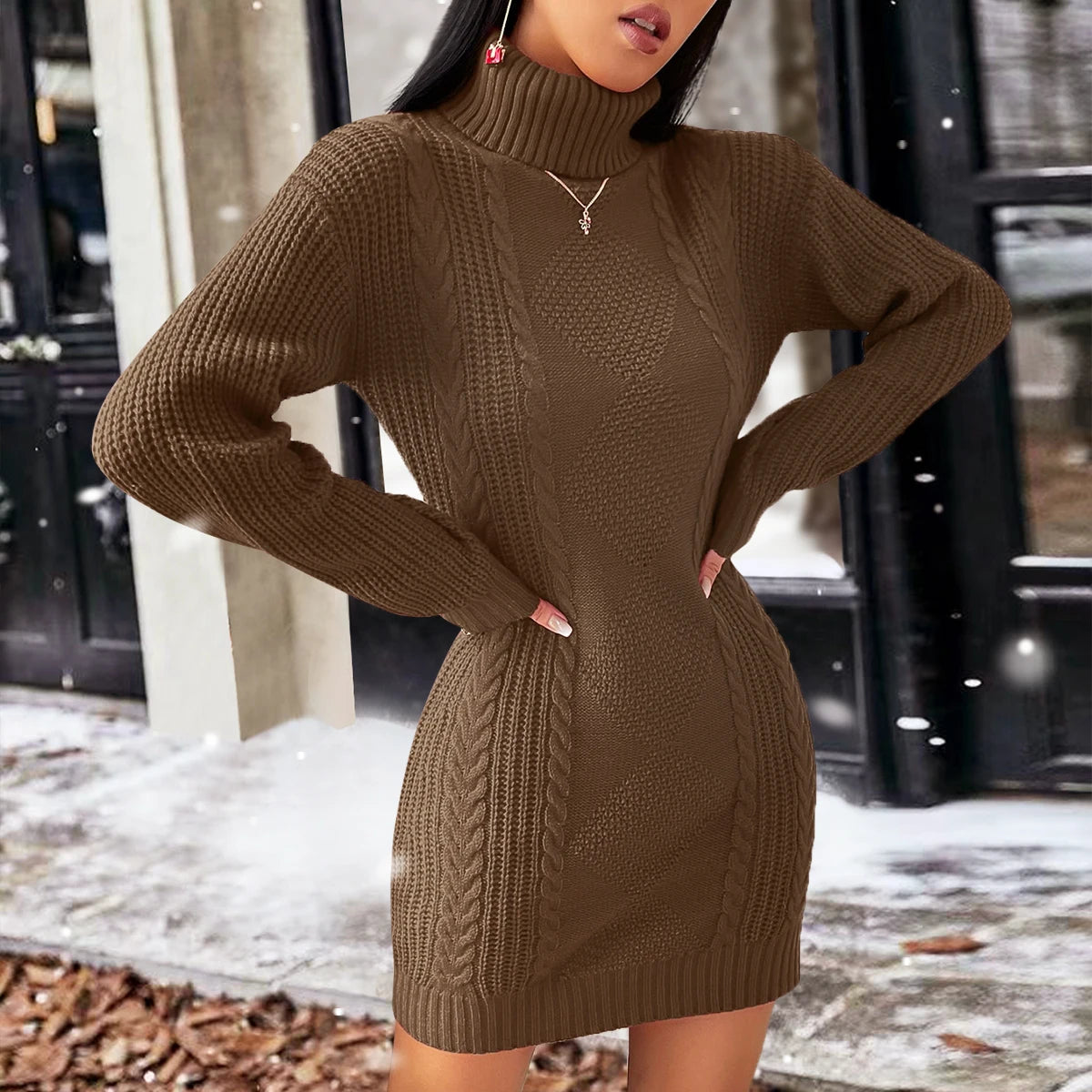 Chic Casual High Collar Knitted Wool Dress for Autumn Winter - Image 21