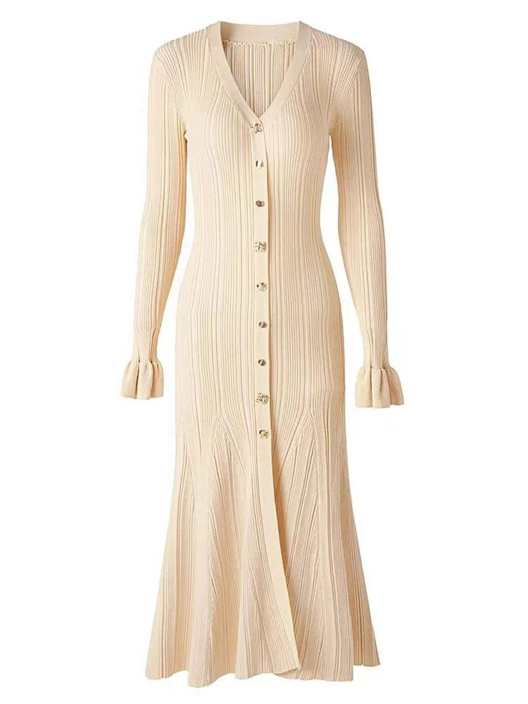 Chic V-Neck Flared Sleeve Sweater Dress for Women