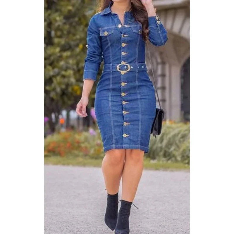 Elegant Slim Fit Denim Dress for Women - Image 8