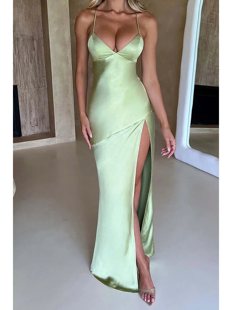 Elegant Satin Backless Spaghetti Strap Summer Dress - Image 2