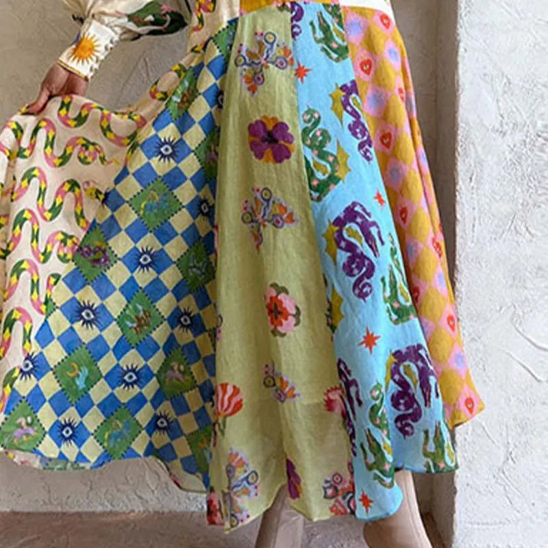 Elegant Women's V-Neck Lantern Sleeve Printed Dress - Image 11