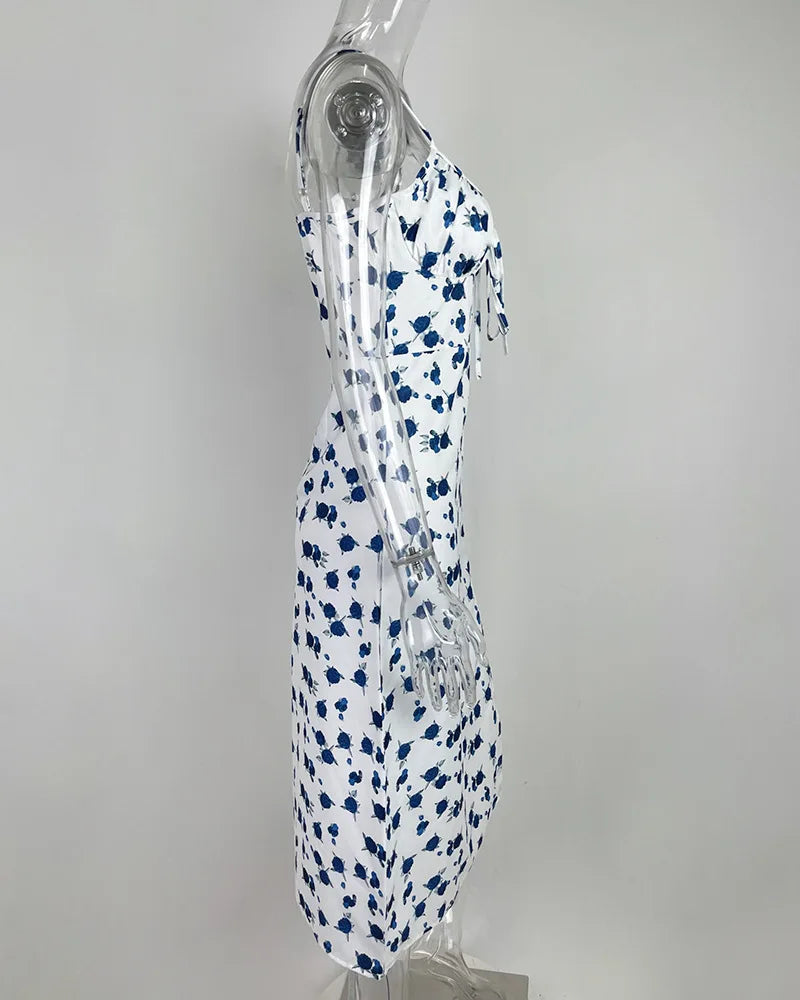 Chic Flower Print Spaghetti Strap Bodycon Beach Dress - Image 31
