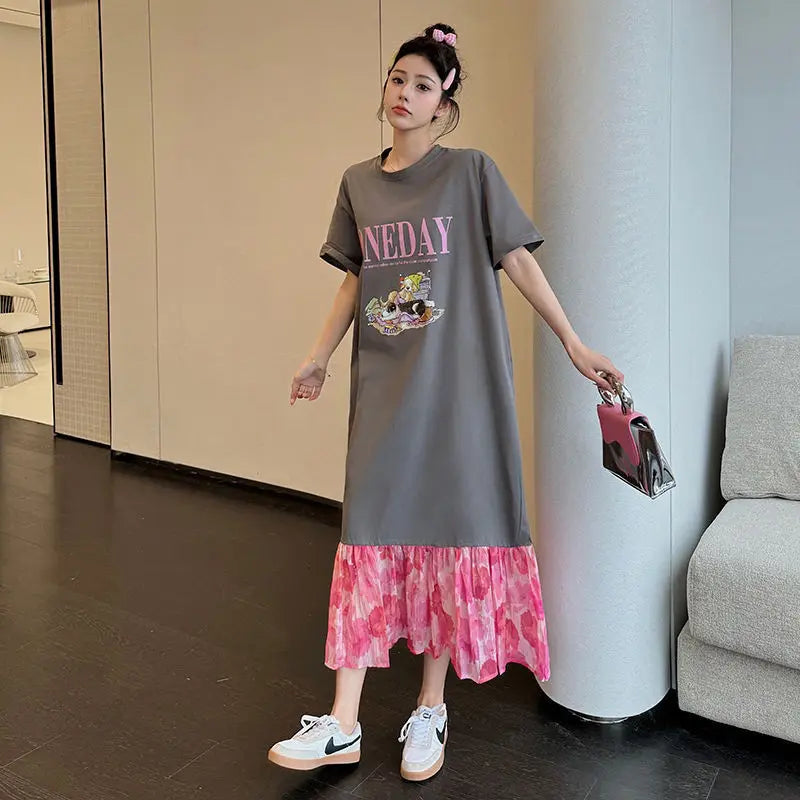 Plus Size Patchwork T-Shirt Dress for Women - Image 5