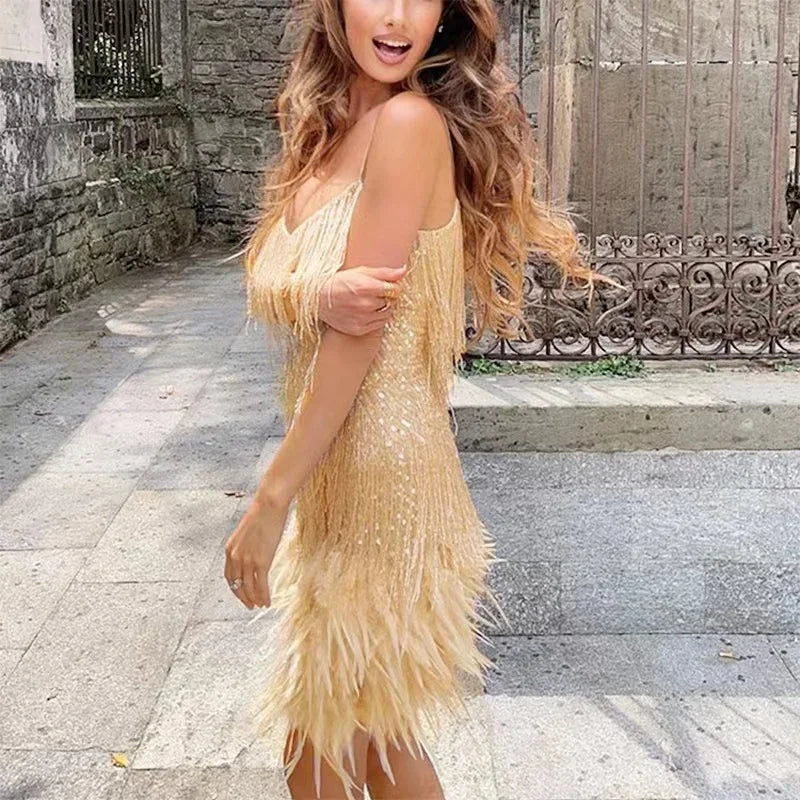 Elegant Sleeveless V-Neck Vintage Tassel Mini Dress - Image 23
