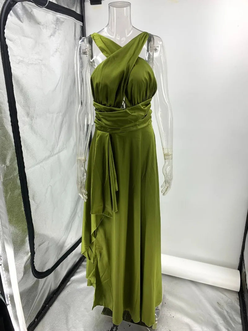 Elegant Sleeveless High Waist Ruffle Slit Evening Dress - Image 19
