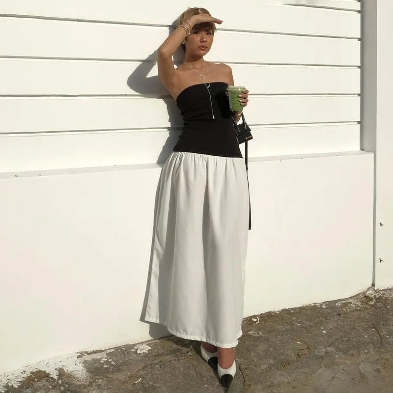 Stylish Off-Shoulder Patchwork Maxi Dress for Summer - Image 31