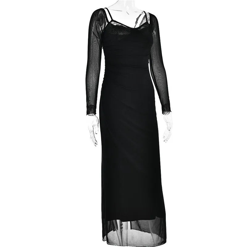 Elegant Sheer Long Sleeve Backless Maxi Dress for Women - Image 12
