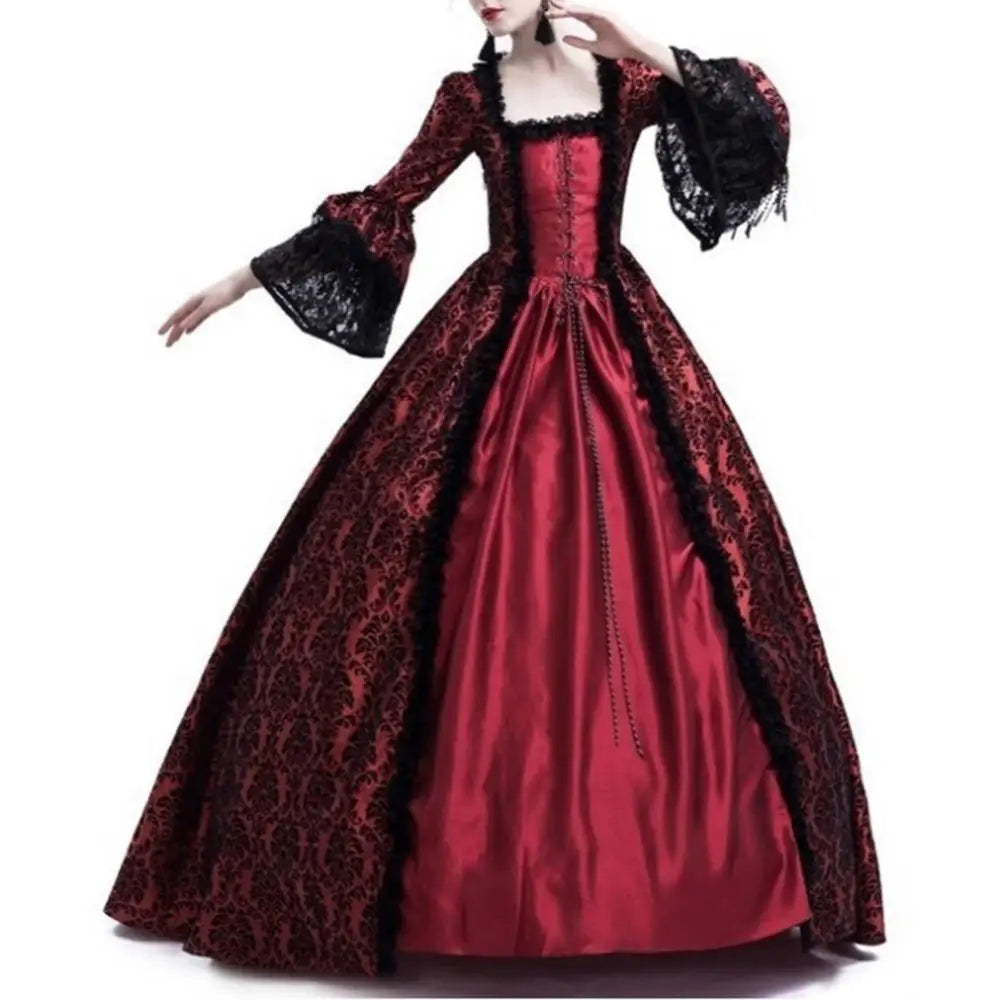 Medieval Gothic Lace Maxi Dress with Square Neck and Flare Sleeves - Image 5