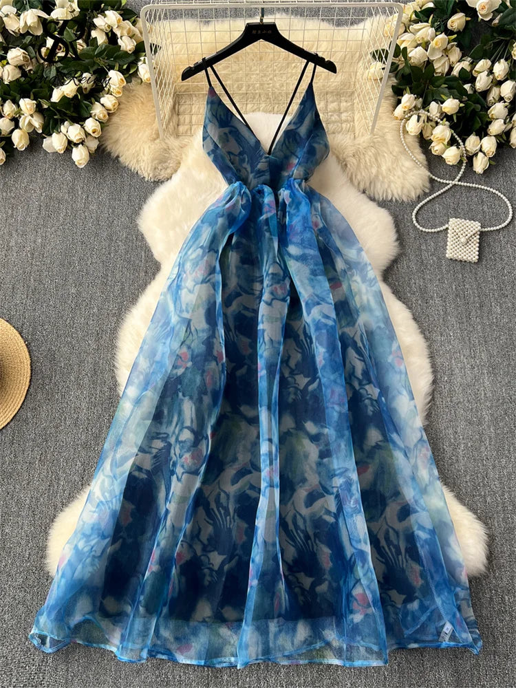 Elegant Backless Spaghetti Strap Evening Ball Gown Dress
