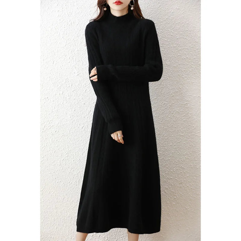 Elegant Cashmere Turtleneck Long Dress for Women - Image 7