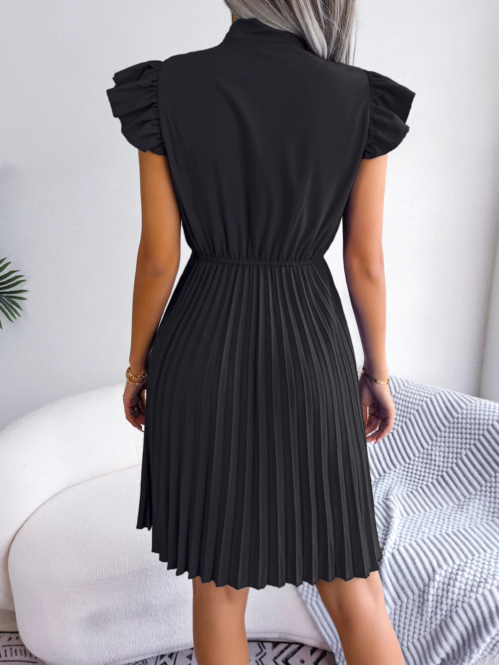 Elegant Summer Pleated Dress with Bow and Ruffles for Women - Image 17