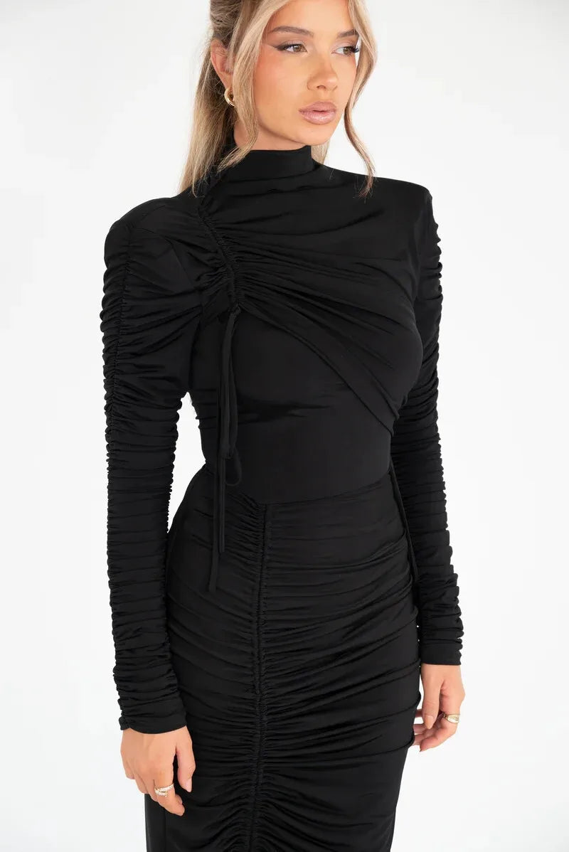 Elegant Long Sleeve Ruched Maxi Dress for Women - Image 31