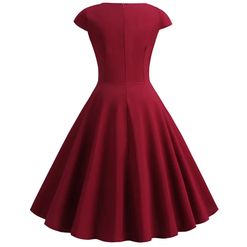 Elegant Pink V-Neck Midi Swing Dress for Women - Image 47