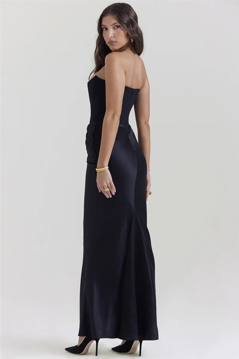 Elegant Black Strapless Bodycon Maxi Dress for Women - Image 24