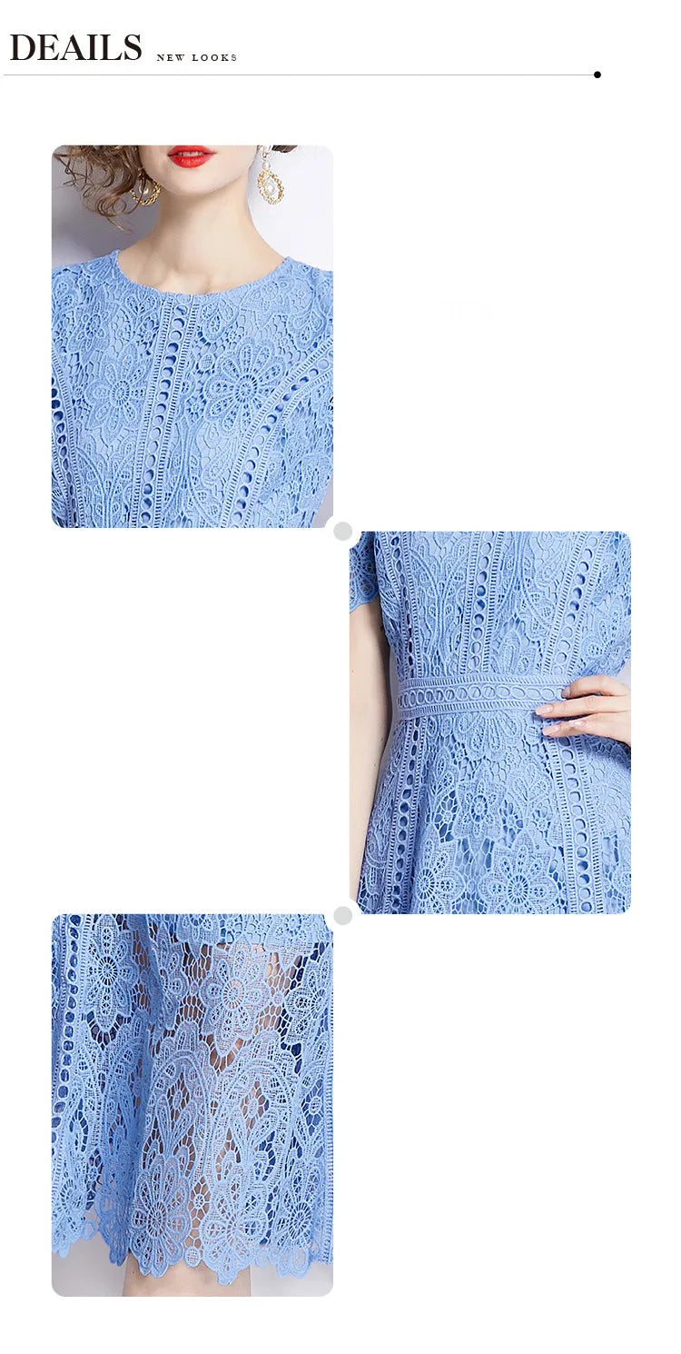 Elegant Vintage Lace Short Sleeve Summer Dress for Women - Image 12