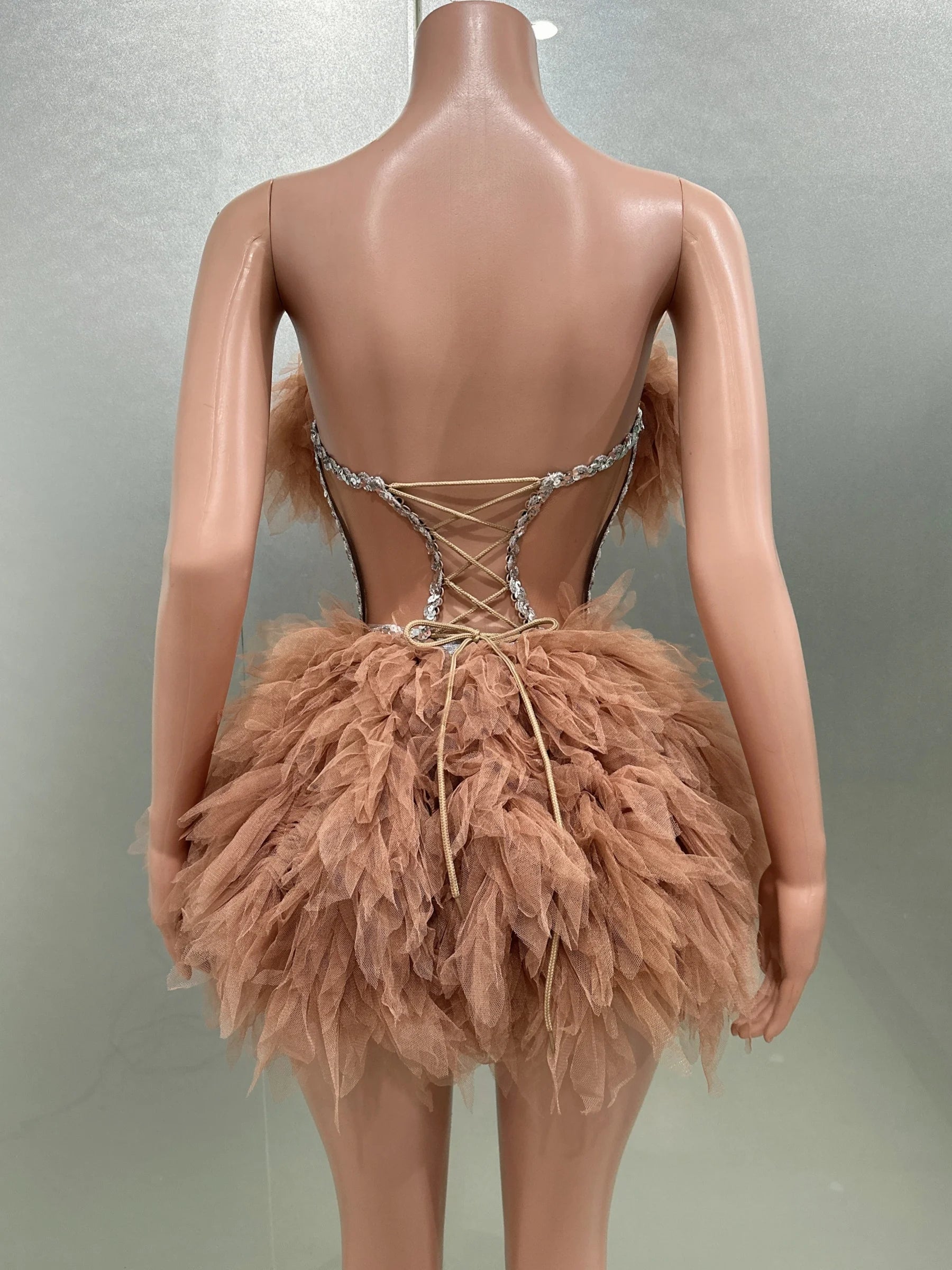 Glamorous Strapless Mesh Ruffle Mini Dress for Parties - Image 12