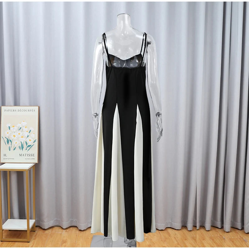 Elegant Black and White Patchwork Maxi Dress for Women - Image 15