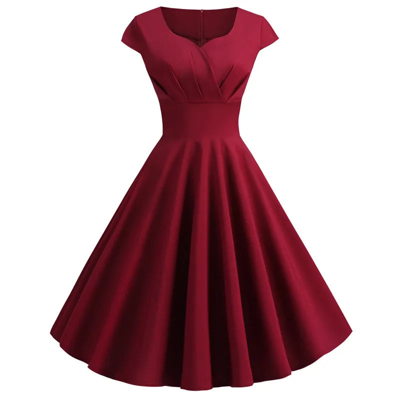 Elegant Pink V-Neck Midi Swing Dress for Women - Image 12