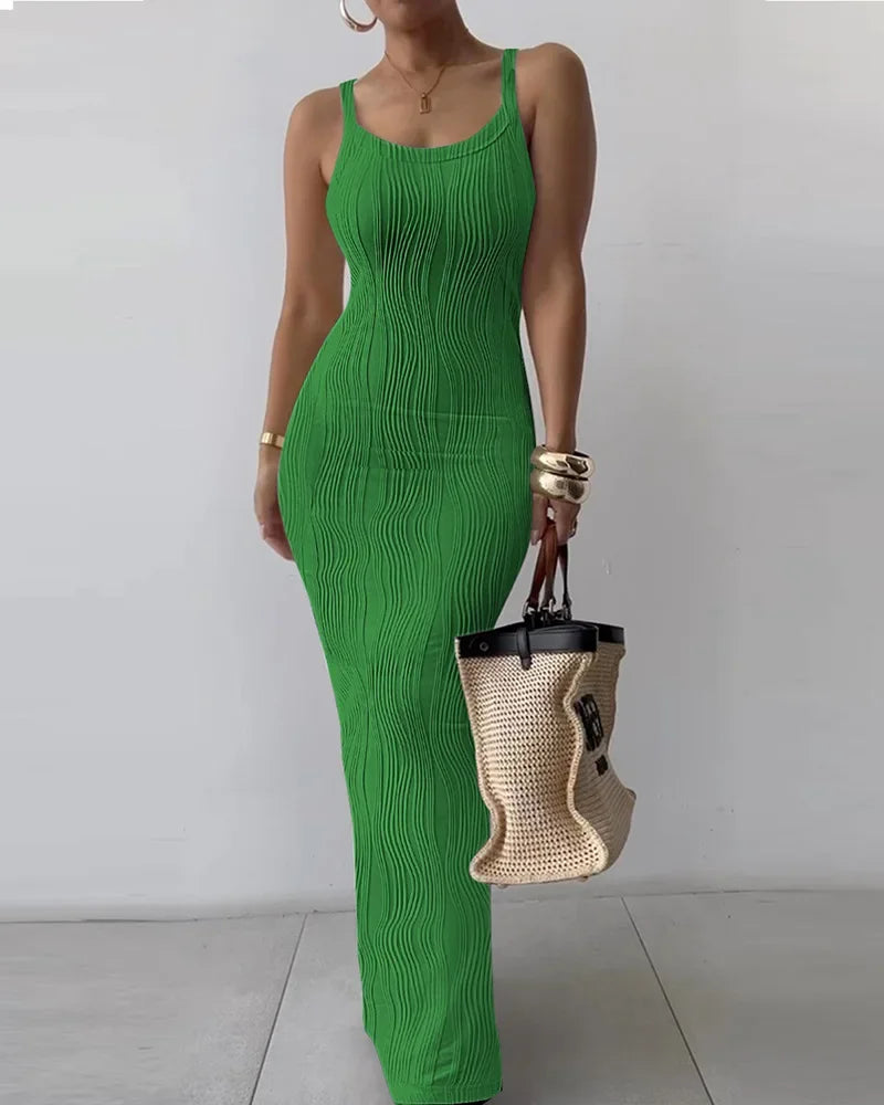 Chic Sleeveless Knitted Spaghetti Strap Dress for Women - Image 5