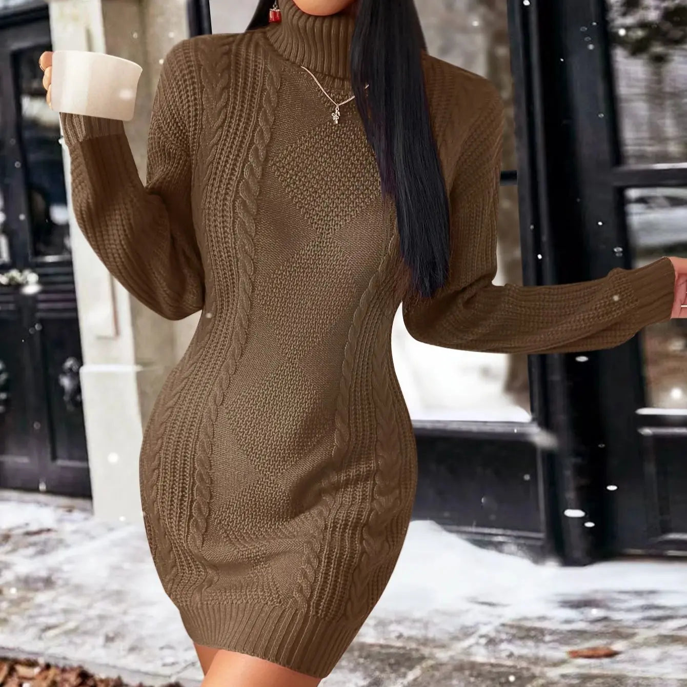 Chic Casual High Collar Knitted Wool Dress for Autumn Winter - Image 10