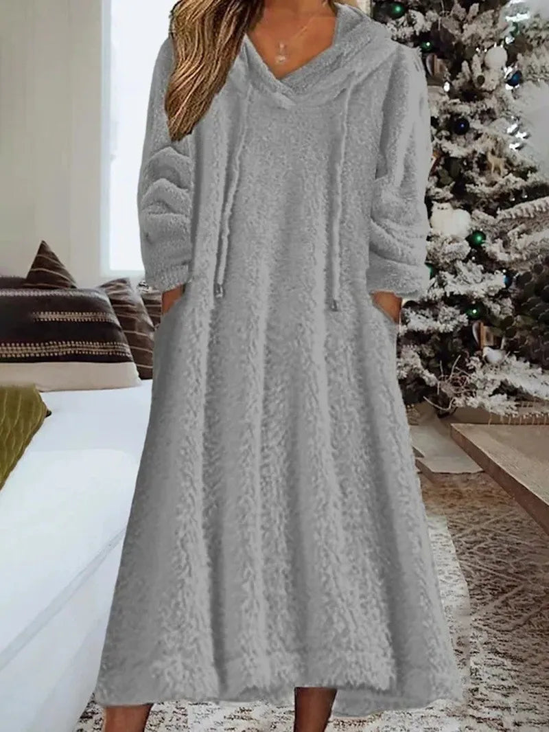 Cozy Plush Hooded Long Sleeve Dress for Women - Image 18